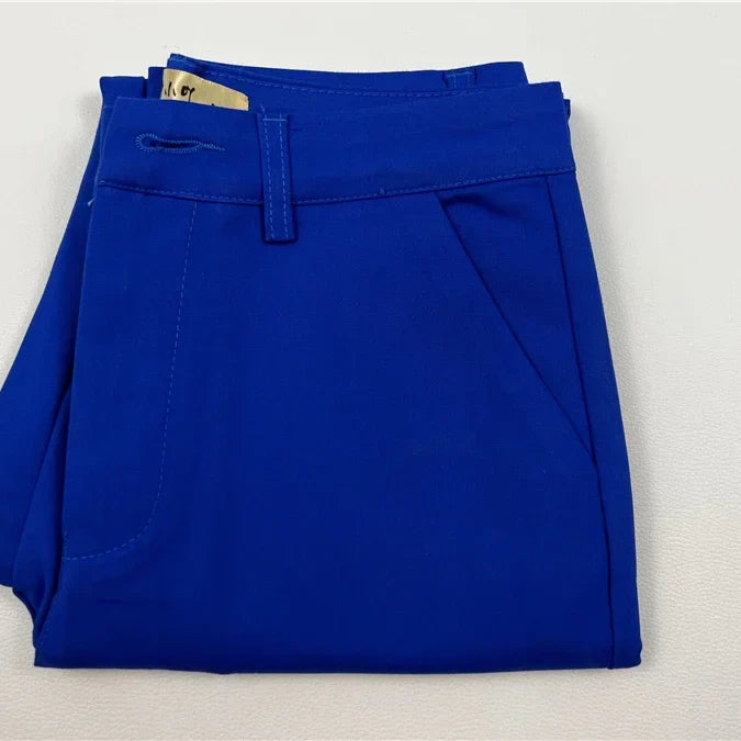 S-4xl Big Size Office Pencil Pants Womens Formal New Elegant OL Work Pantalones Elastic Cotton Slim Ankle-length Trousers blue