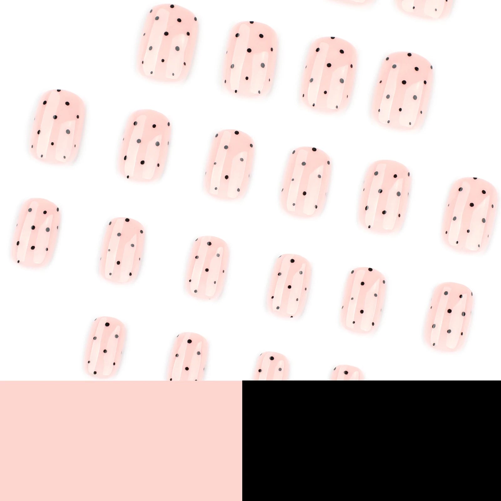 24Pcs Nude Color False Nails Black Polka Dot Printed Short Square Press On Nails Women Girls Charm Manicure Simple Fake Nails
