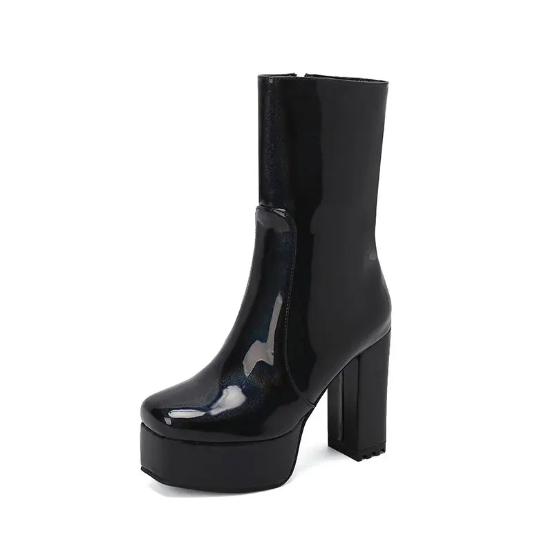 SIMLOVEYO Fashion Women Boots Toe Ultrahigh Chunky Heels 11.5cm Platform 4cm Big Size 41 42 43 Mature Booty Black