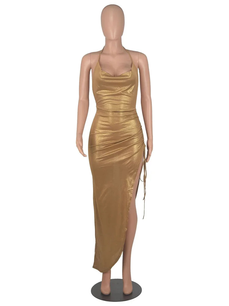 Wmstar Party Dresses Women Christmas Slip Draped V Neck Sexy Luxury Elegant Maxi Dress Birthday Outfits Wholesale Dropshipping