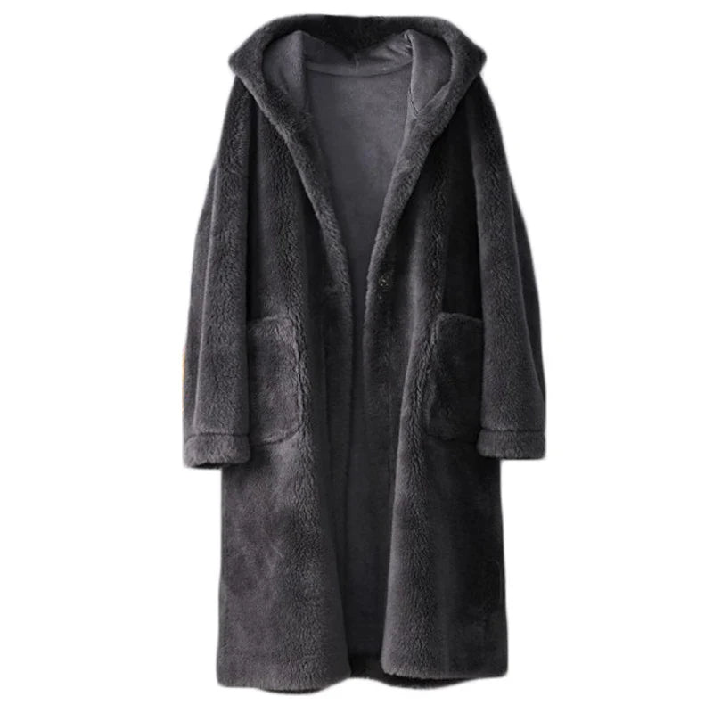 2023 Winter New Hooded Thicken Women Lamb Wool Coat Female Lady Sheep Shearling Overcoat Parka PT343