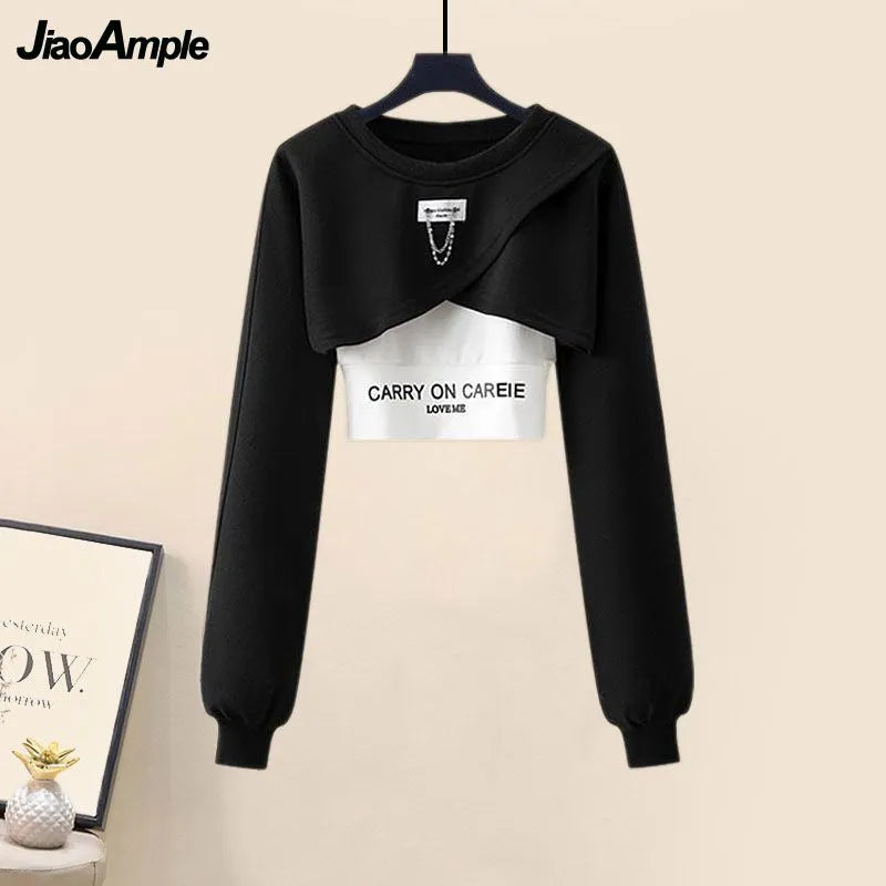 Women's Autumn Winter Suit Korean Elegant Loose Short Sweater Vest Cargo Pants 3 Piece 2024 New Casual Sportswear Matching Set