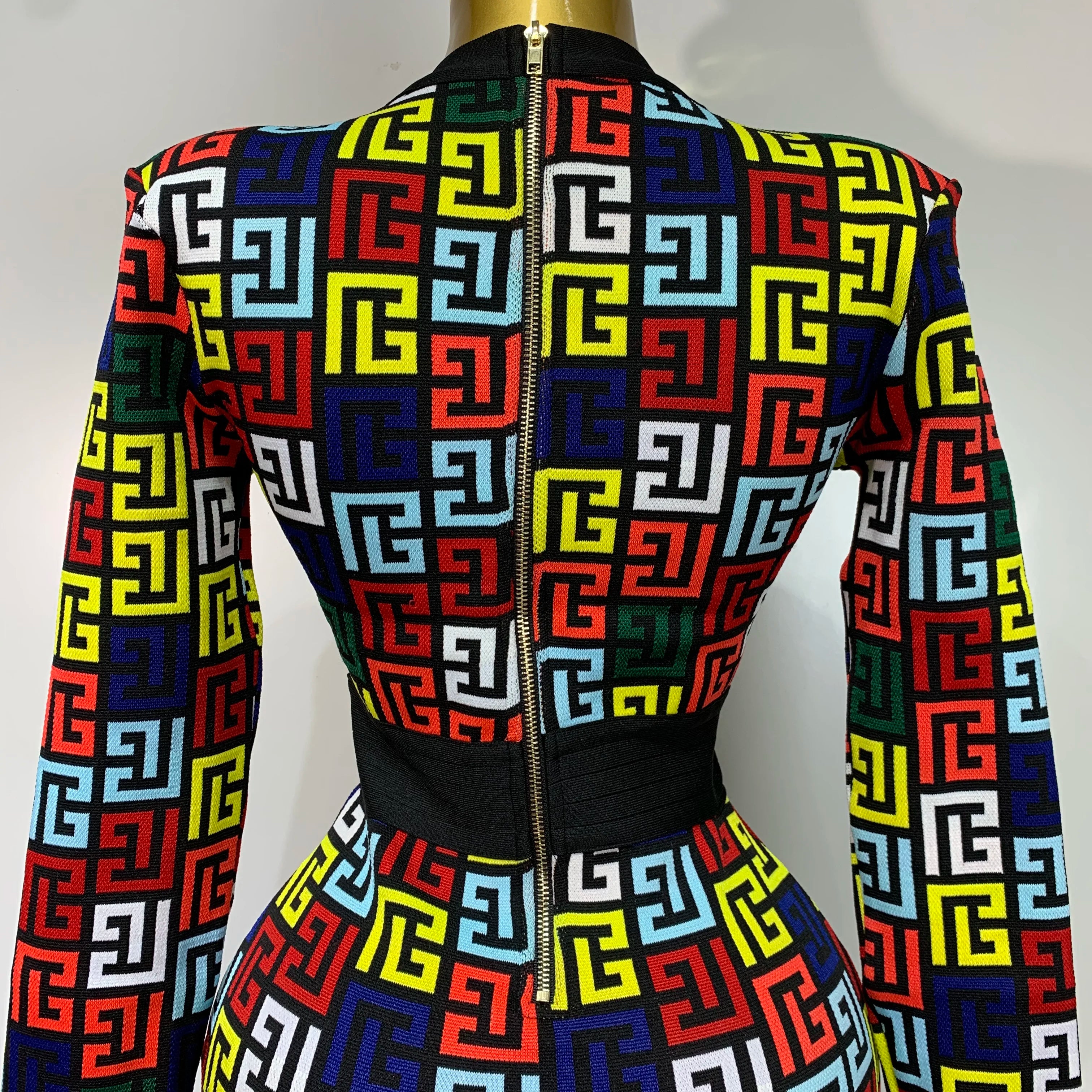 Women Long Sleeve V-Neck Bodycon Jacquard Short Bandage Dress 2025 Elegant Evening Luxury Birthday Party Cocktail Outfit