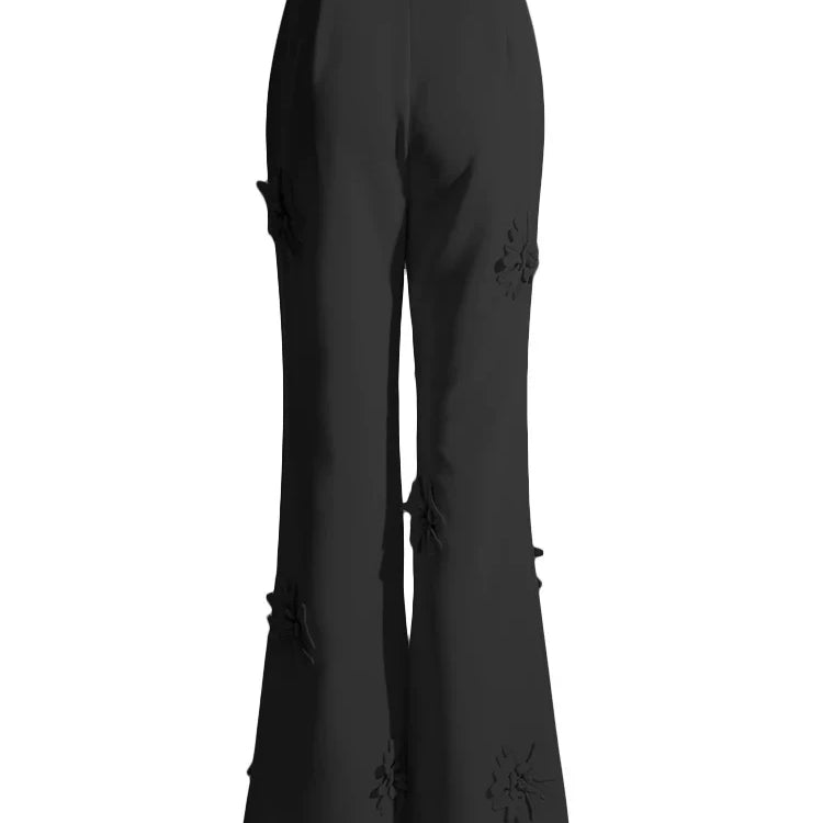 Patchwork Appliques Long Trousers For Women High Waist Wide Leg Trouser Female Casual Fashion Clothing Spring