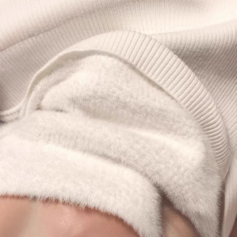 Autumn Winter New Thickened One-Piece Fleece Half High Collar Knitted Base Shirt For Women Inner Pullover 11A07626