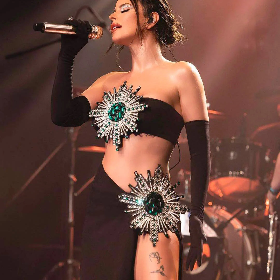 Celebrity Fashion Stage Wear Performance Costume Women Bandage Sexy 2 Pieces Bodycon Long Dress Nightclub Party Birthday Dress