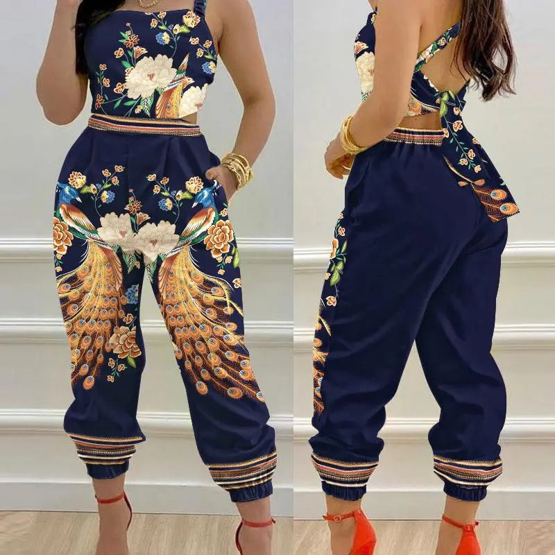 Summer Club Outfits For Women Jumpsuits For Mulheres 2024 Mono Manga Corta Mujer Bodycon Jumpsuit Sexy Holiday Outfits Bodysuit Peacock print
