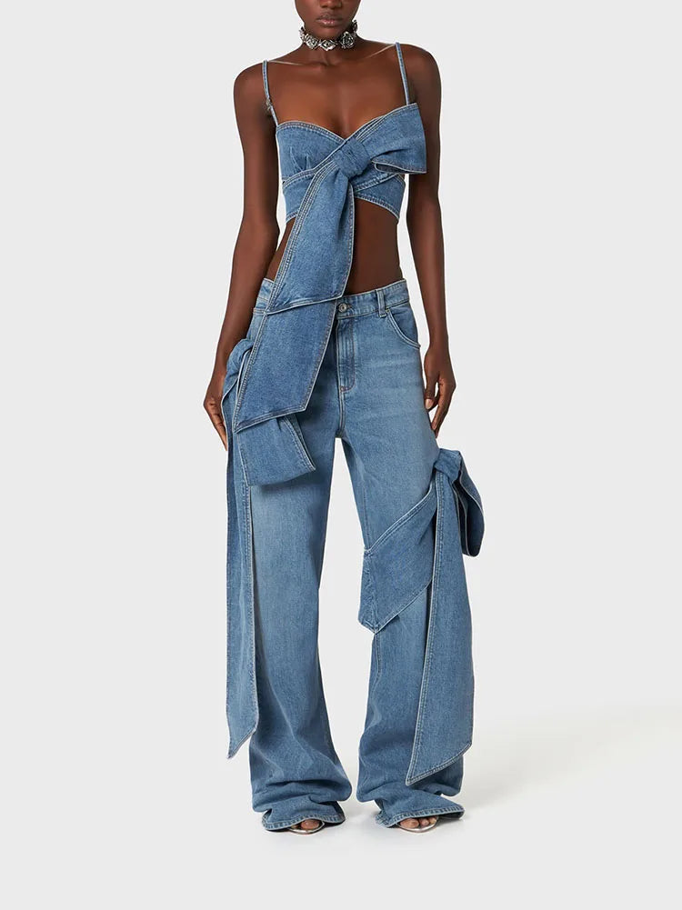 y2k spring and summer three-dimensional bow plunge sleeveless camisole Women's tube top2024korean fashion short crop top women