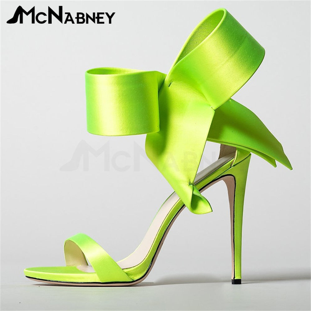 Satin Butterfly Knot High Heels Stiletto Pointed Toe Sandals Luxury Style Shoes Fashion High Heels Shiny Rhinestone Sandals