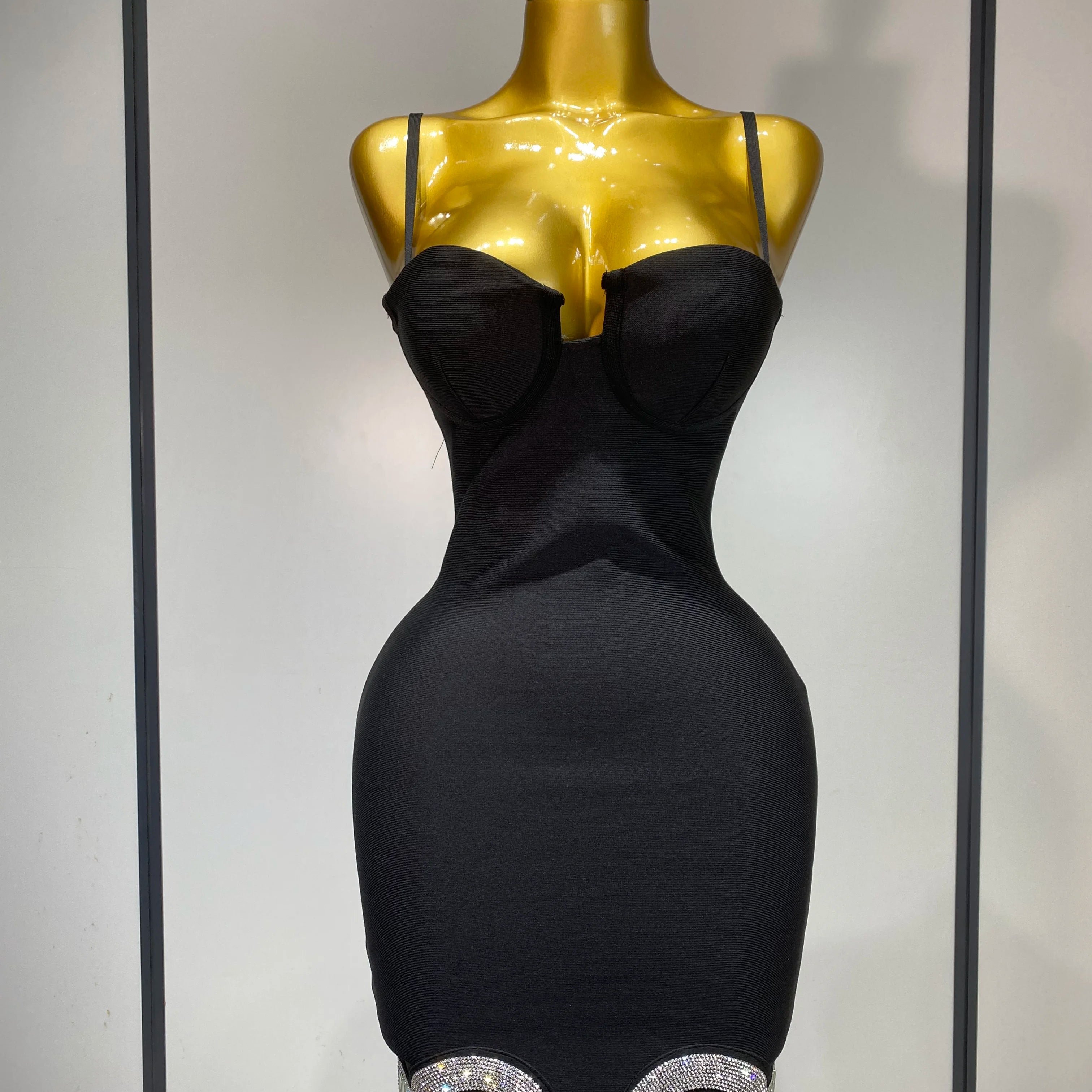 Women Fashion Sexy Backless Halter Black Midi Bodycon Bandage Dress 2025 Elegant Evening Club Luxury Birthday Party Dresses black