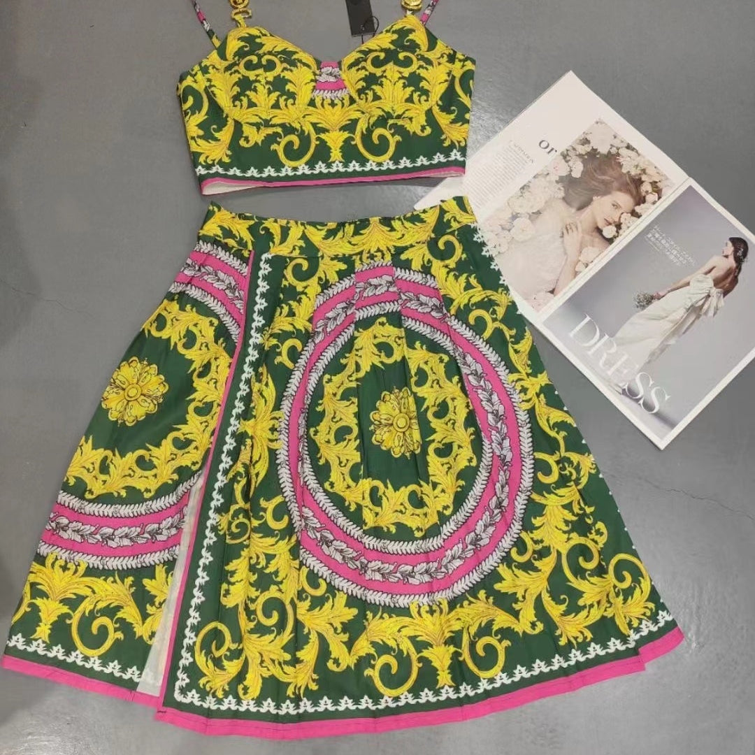 Woman tops satin 3D printing corset sexy women's camisole vest y2k clothes New metal buckle tube top + skirt suit bra 5