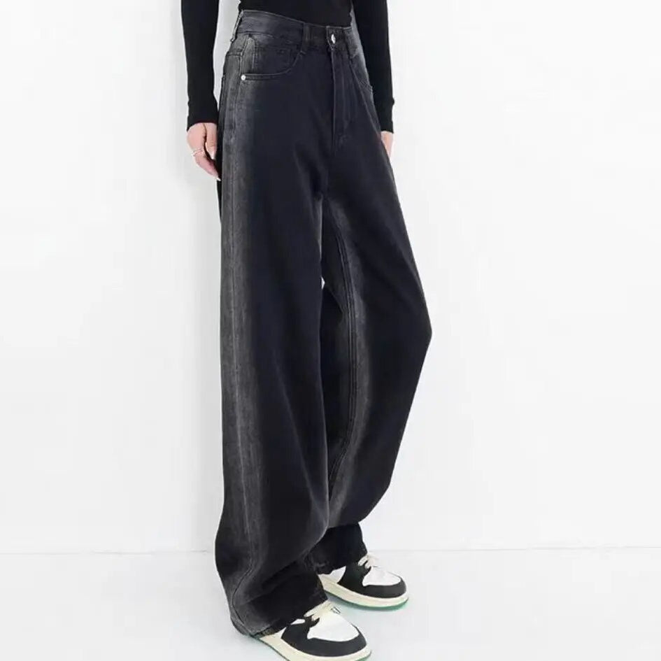 Y2K 2024 autumn and winter new gradual wash jeans for women design sense niche straight leg casual pants pants traf