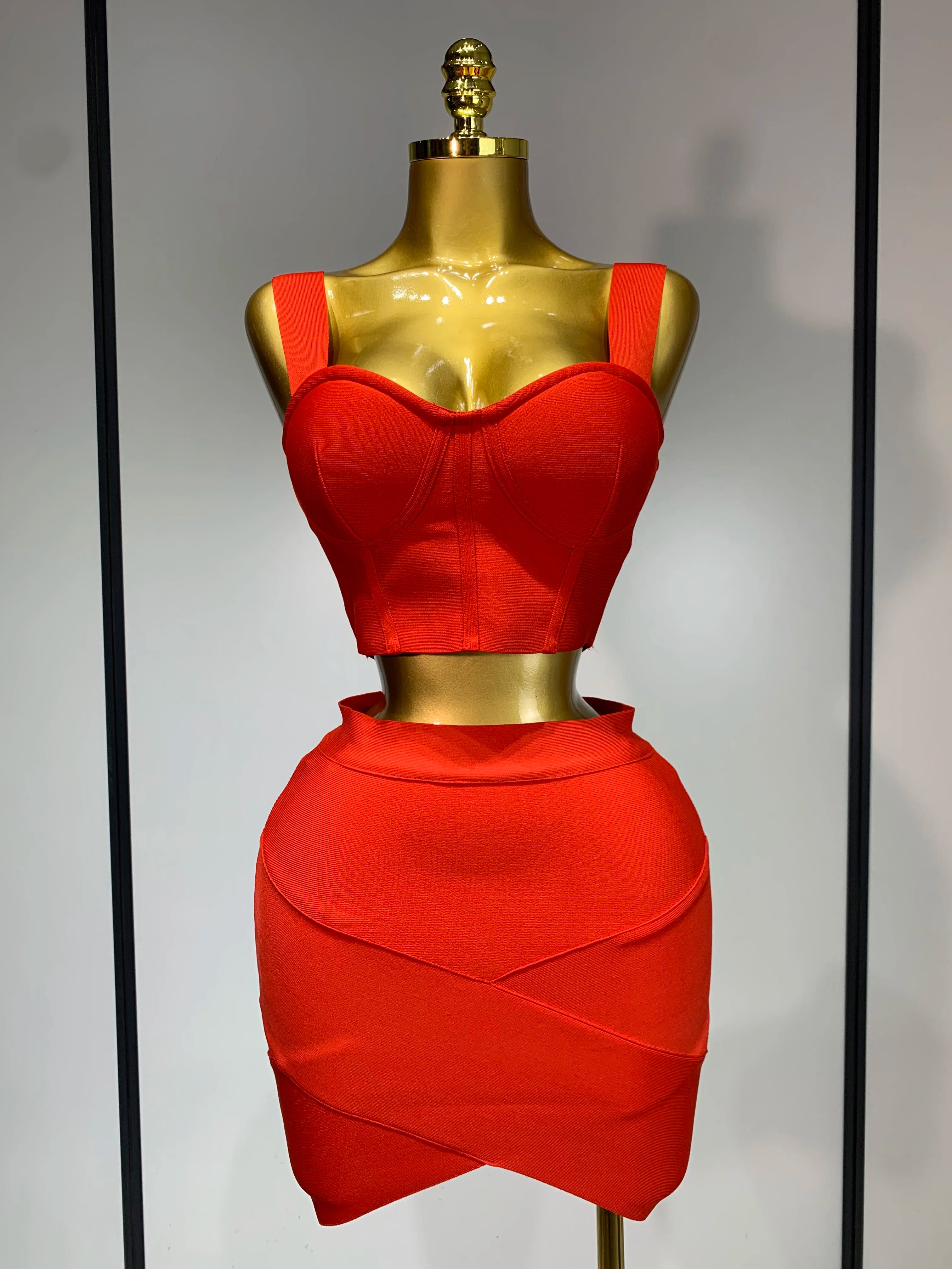 Women Sexy Backless Top Short Skirt Bodycon Bandage Two Pieces Sets 2025 Evening Party Luxury Birthday Outfit Nightclub Suits Red