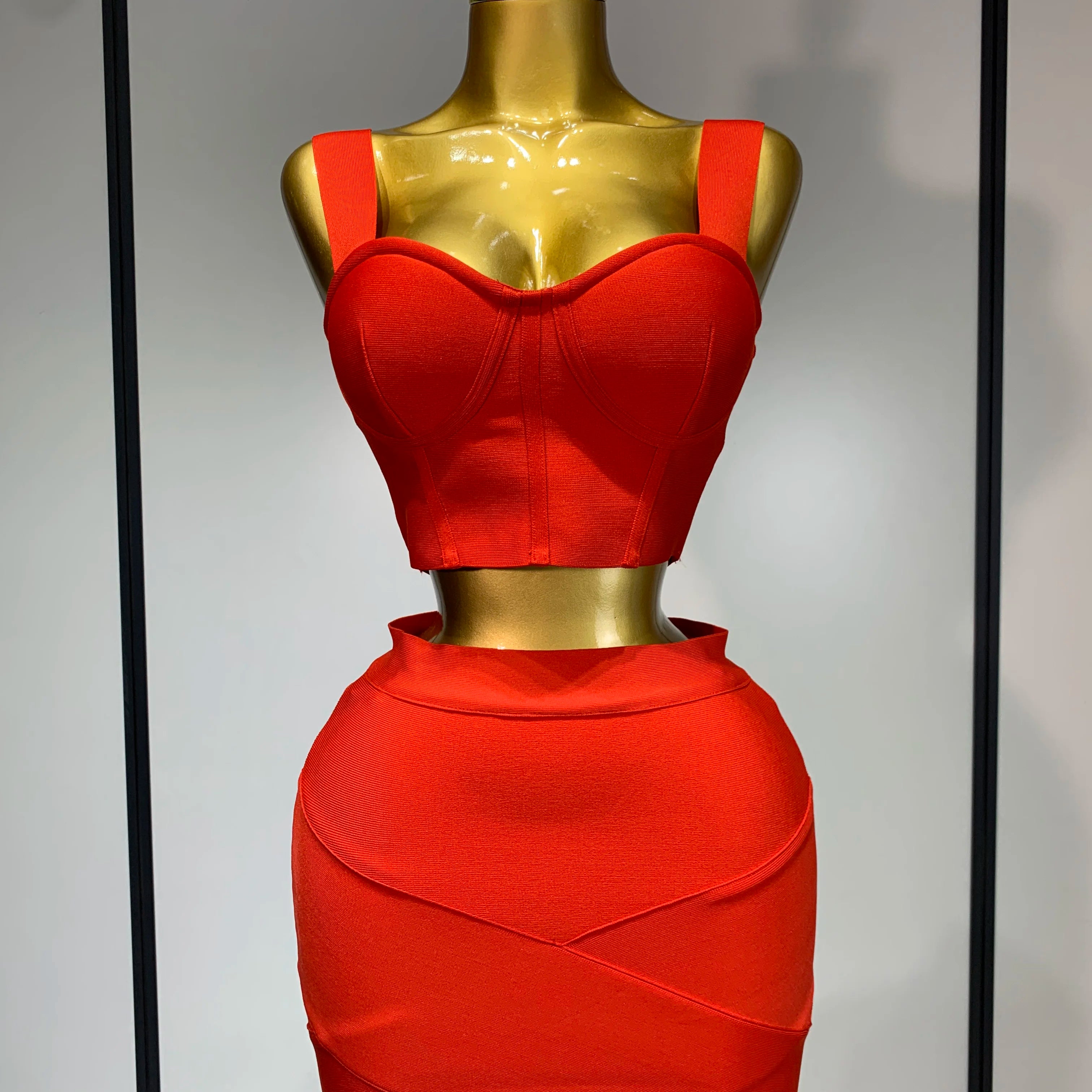 Women Sexy Top Short Skirt Bodycon Bandage Two Pieces Sets White Black 2025 Evening Party Luxury Birthday Outfit Nightclub Suits Red