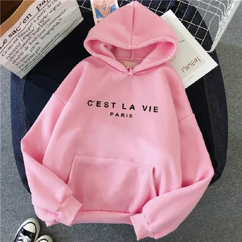 Autumn Winter Women Fleece Hoodies Thick Warm Female Long Sleeve Hooded Sweatshirts Casual Print Lady Loose Pullover Tops pink letter velvet