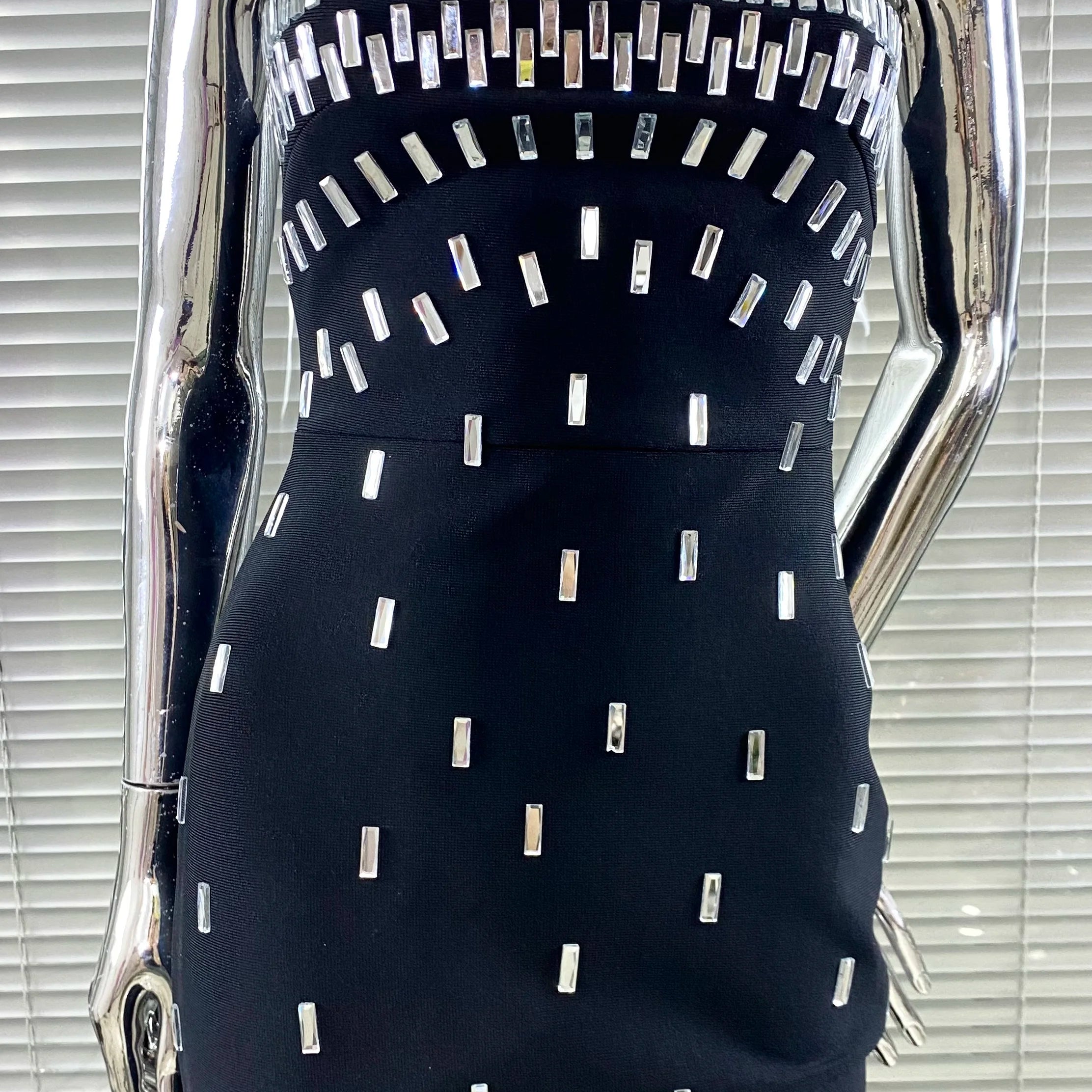 2025 Sparkling Diamonds Fashion Woman Party Dress Strapless Black Bandage Ankle Length Dress Celebrity Birthday Party Outfit