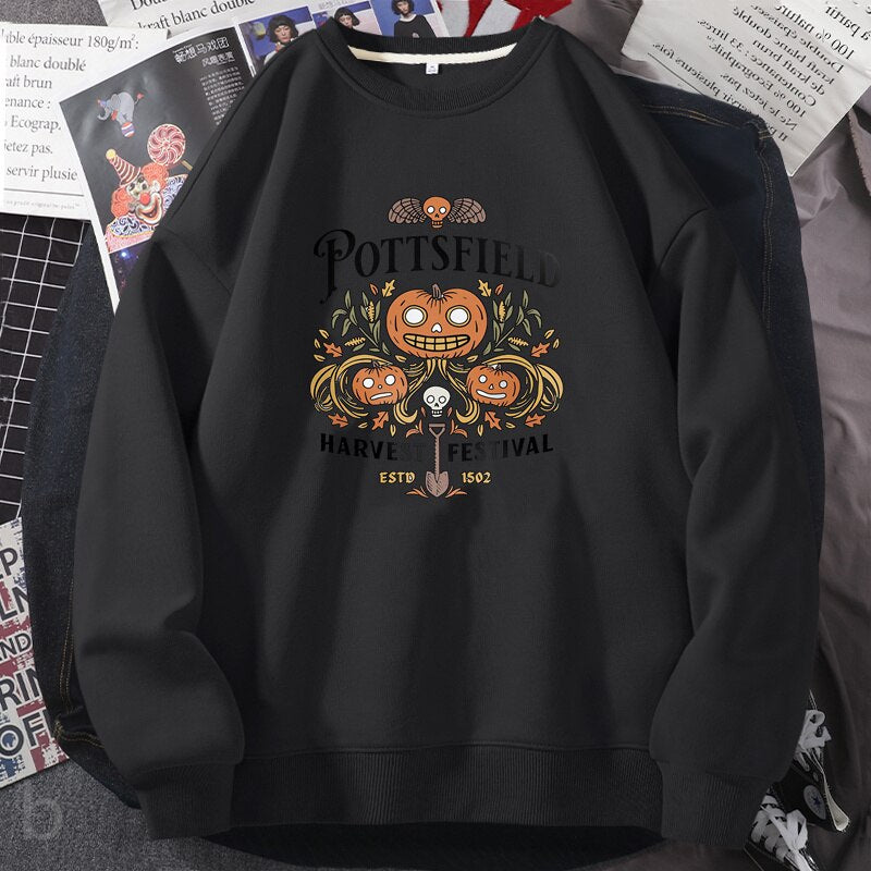 Pottsfield Harvest Festival Sweatshirts Woman Autumn Harvest Vegetables Fall Graphic Hoodie Pullover Halloween Goth Clothing black