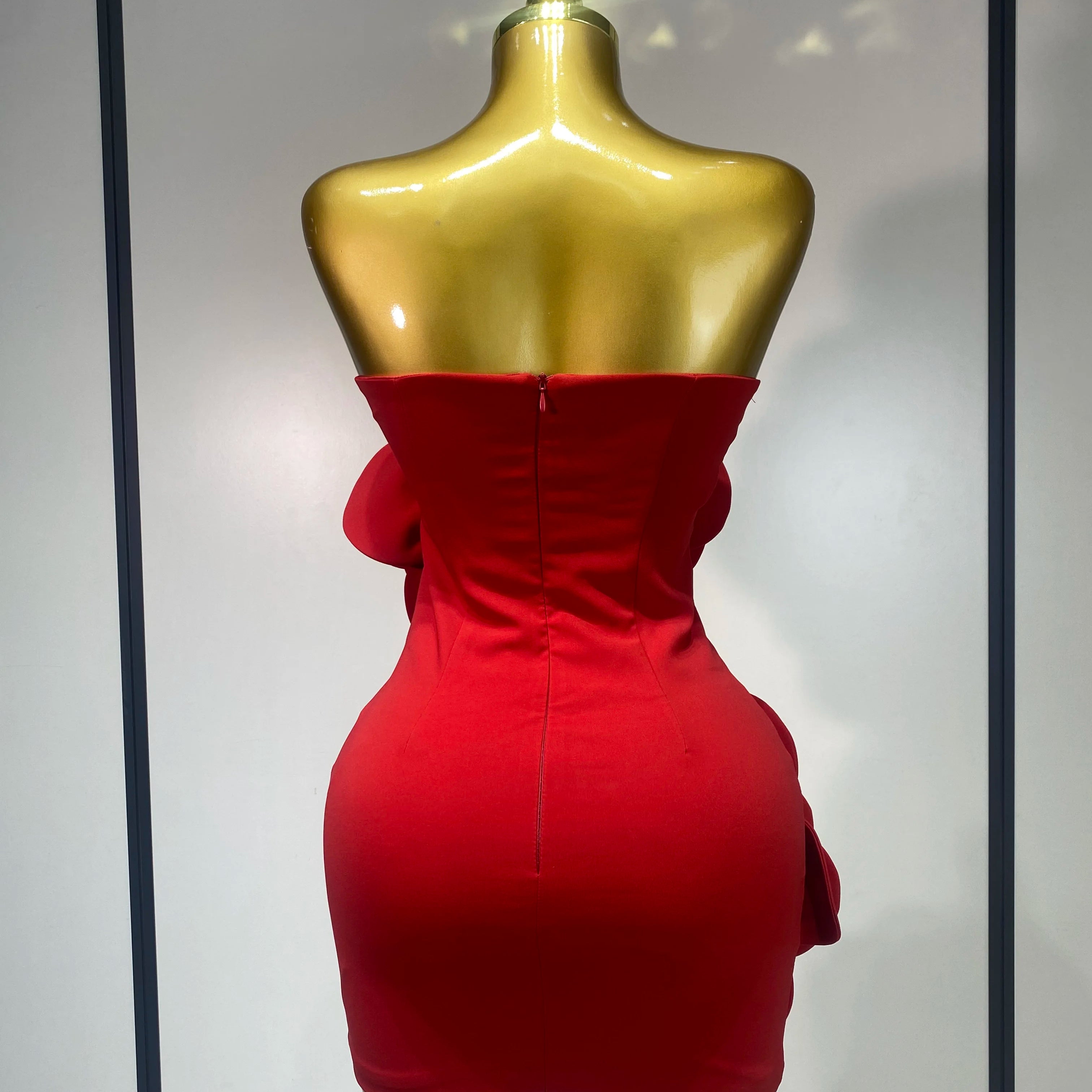 Women Sexy Strapless Backless Flower Red Mini Bodycon Dress 2025 Celebirty Elegant Evening Club Party Luxury Birthday Dresses