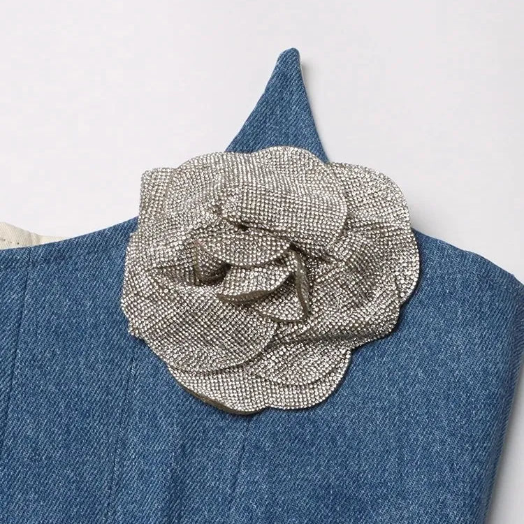 Denim Irregular Vests For Women Slash Neck Sleeveless Patchwork Appliques Slimming Vintage Vest Female Fashion 2023