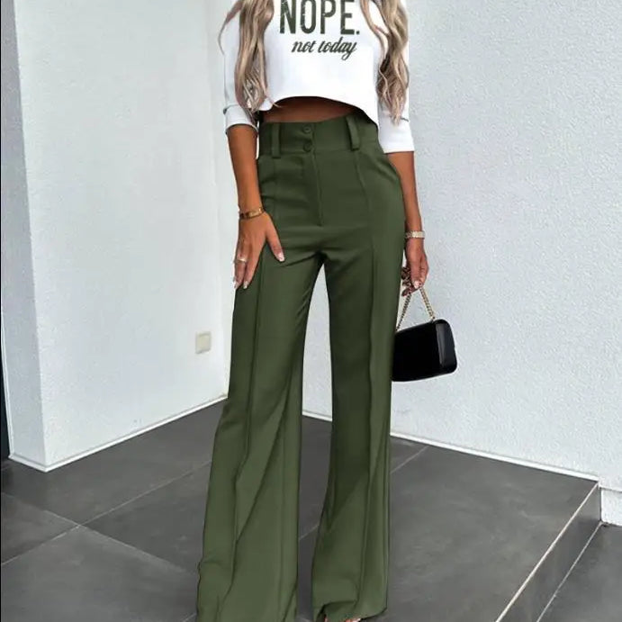 2024New Fashion Women's Elegant Small High Neck Casual Shorts Top Pocket Micro Horn Elegant Pants Set Dark Green