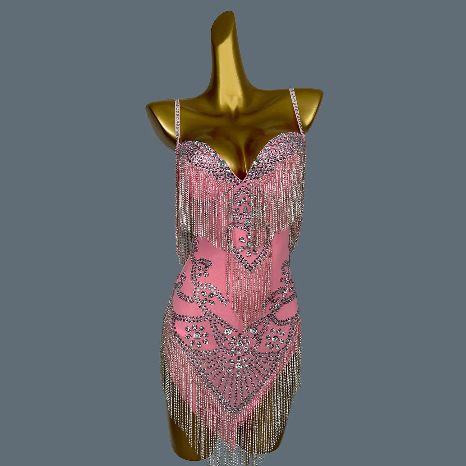 Sexy Backless Pink Diamond Dress Mesh Elastic Strap Dress Club Dinner Birthday Party Dress Stage Performance Costume Yelian Pink