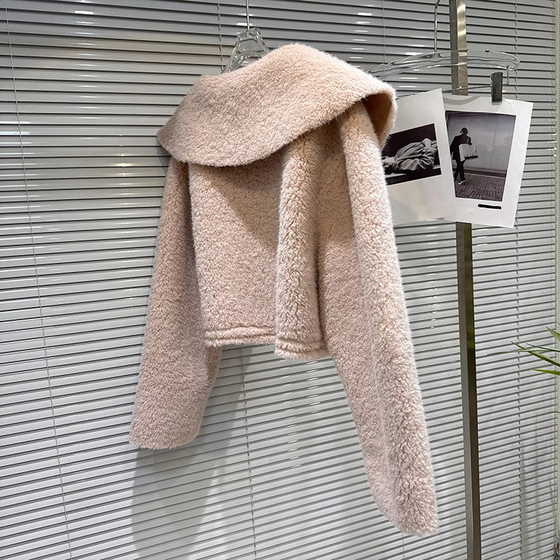 Winter New Sweet Temperament Fur Sailor Collar Fleece Short Coat For Women Versatile Zipper Warm Jacket 11A07855