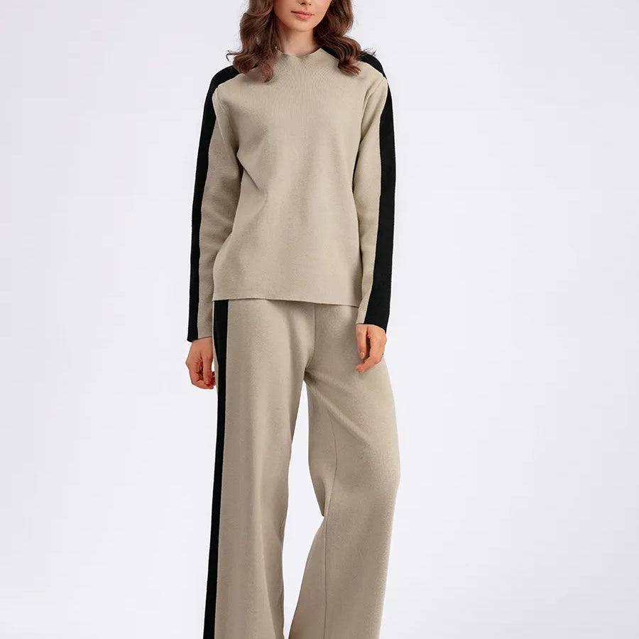 Women's Knitted Suit Pullover Autumn Winter Two Piece Sets Long Sleeve Tops Keep Warm Pants Sets Casual Basic Tracksuit 2 Pieces