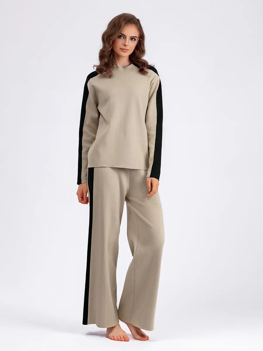 Women's Knitted Suit Pullover Autumn Winter Two Piece Sets Long Sleeve Tops Keep Warm Pants Sets Casual Basic Tracksuit 2 Pieces