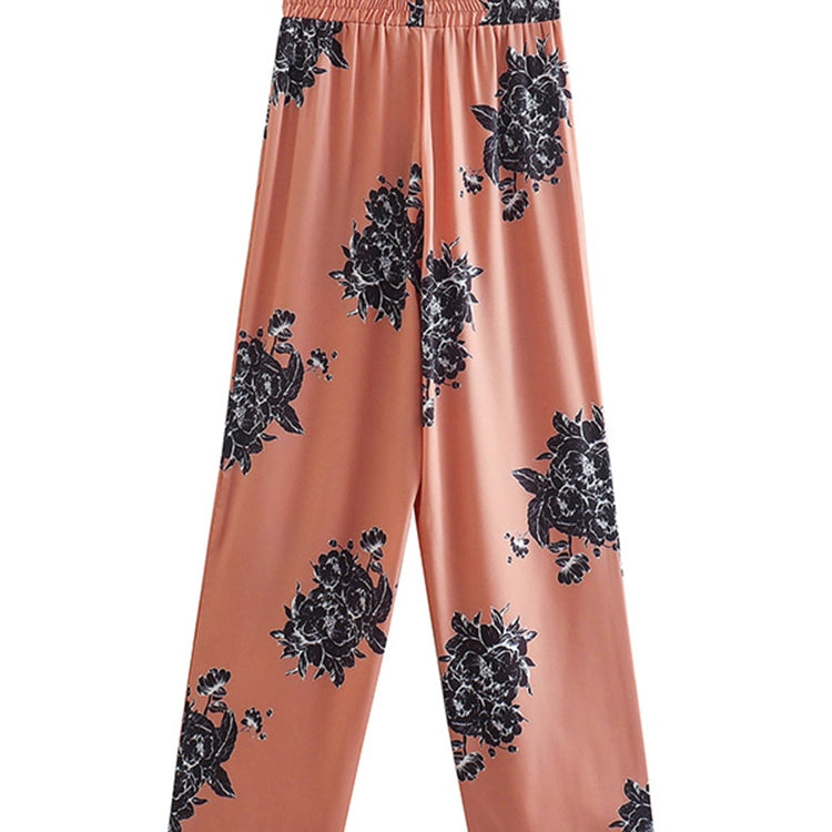 Woman 2 Pieces Shirts Pants Suit 2024 New Fashion Printed Blouses Tops Straight Trousers Set Female Casual Single Breasted Shirt trousers