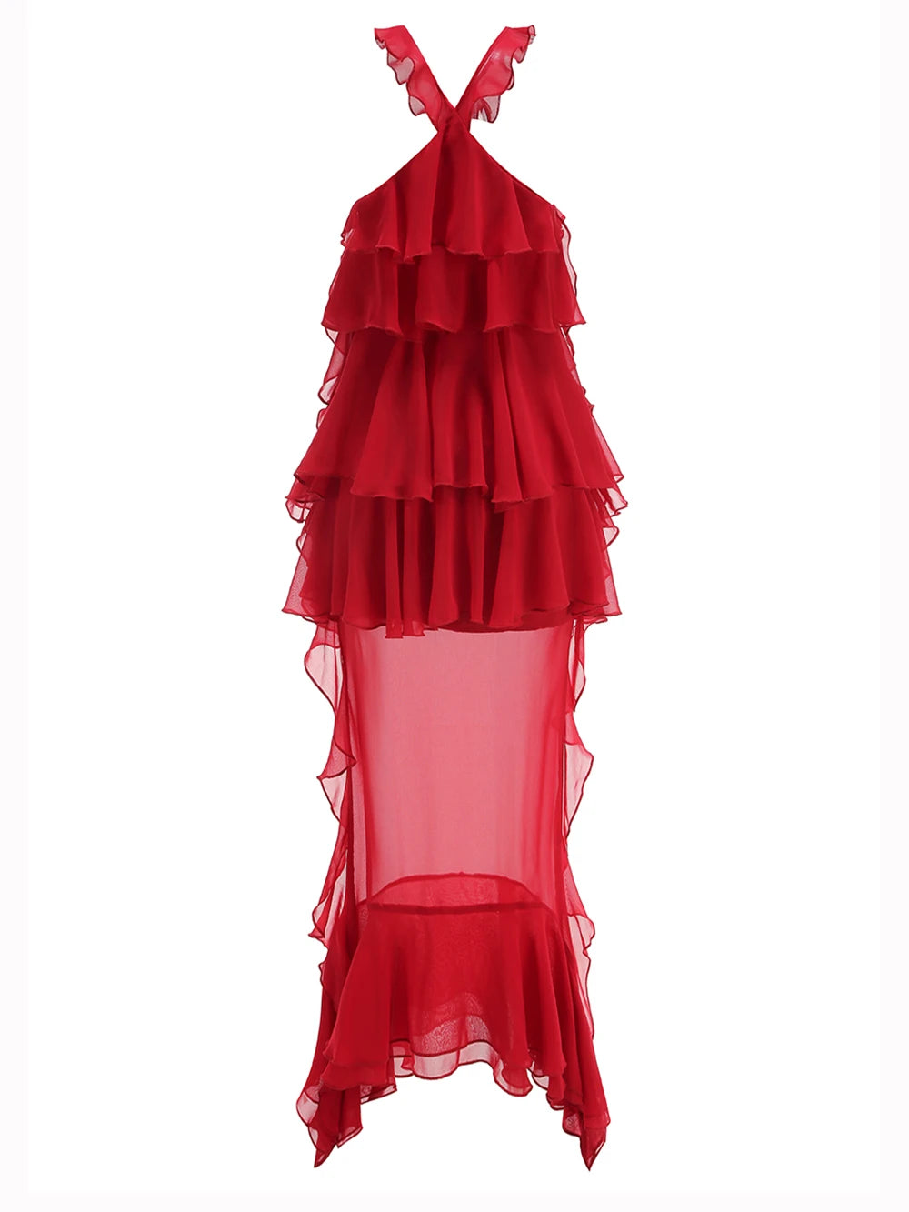 Women Gauze Perspective Irregular Elegant Long Party Dress New Ruffles Sleeveless Fashion Tide Summer 2025