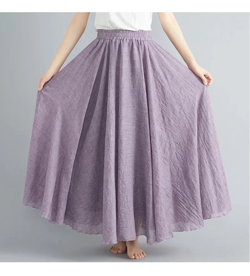 Fashion Cotton Linen Clothes Women Skirts Maxi Y2k Elegant Beach Saia Ropa Mujer Casual Vestido Boho Long Skirt Faldas Harajuku lavender