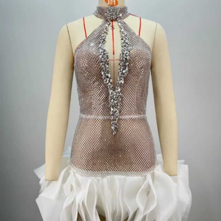 Christmas Style Women Sexy Off the Shoulder Halter Shinning Sequins Bodycon Mini Dress Birthday Party Celebrate Celebeity Dress Champagne