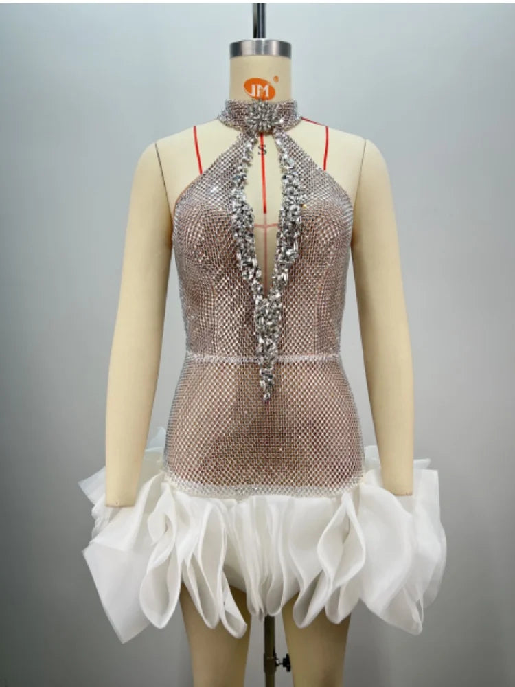 Christmas Style Women Sexy Off the Shoulder Halter Shinning Sequins Bodycon Mini Dress Birthday Party Celebrate Celebeity Dress Champagne