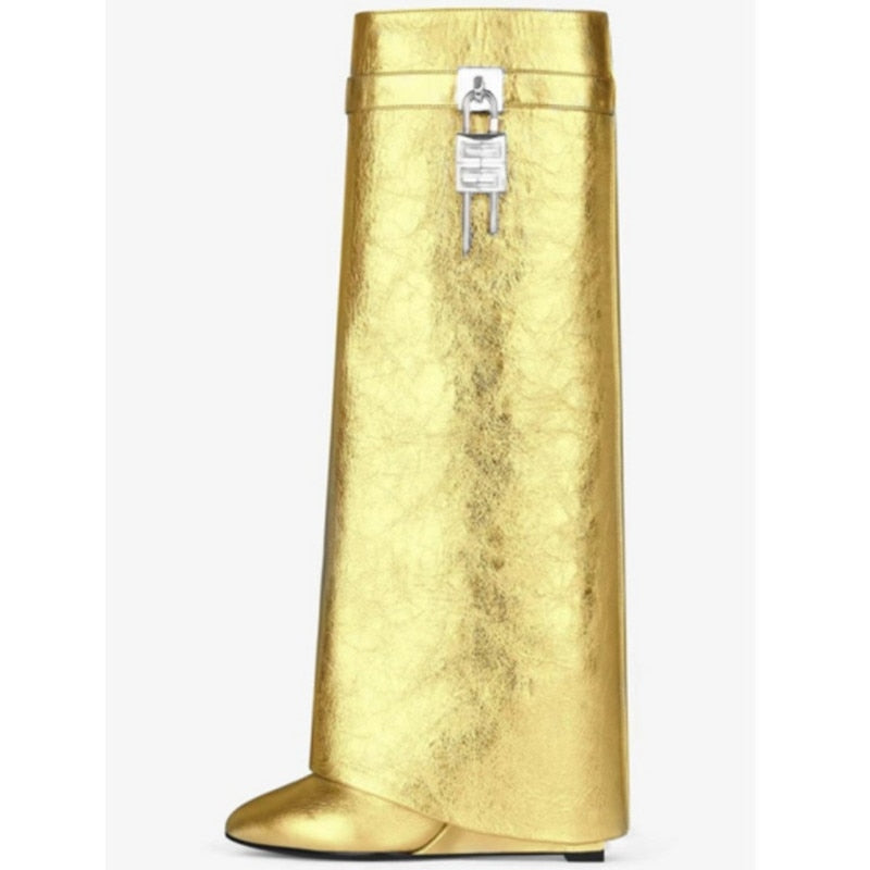 Women's Knee High Boots Shark Lock Long Thick Soled High-heeled Boots Designer Luxury Brand Women's Leather Boots