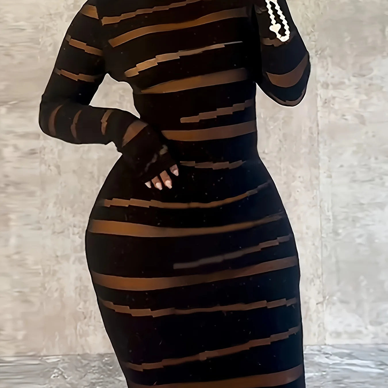 Plus Size Women Clothing Dress Long Sleeve Striped Print O-neck High Waist Spring Night Club Streetwear Mini Dresses