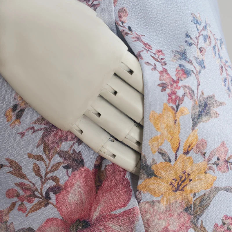 Real Shot Spot Australian Design Positioning Printing Single-Breasted Cotton and Linen High-End Puff Sleeve Shirt Shorts with Be