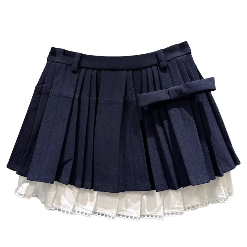Winter New Fashion Bowknot Contrast Color Hem Thickened Pleated Skirt Short For Women A-Line Skirts Female 11A07471