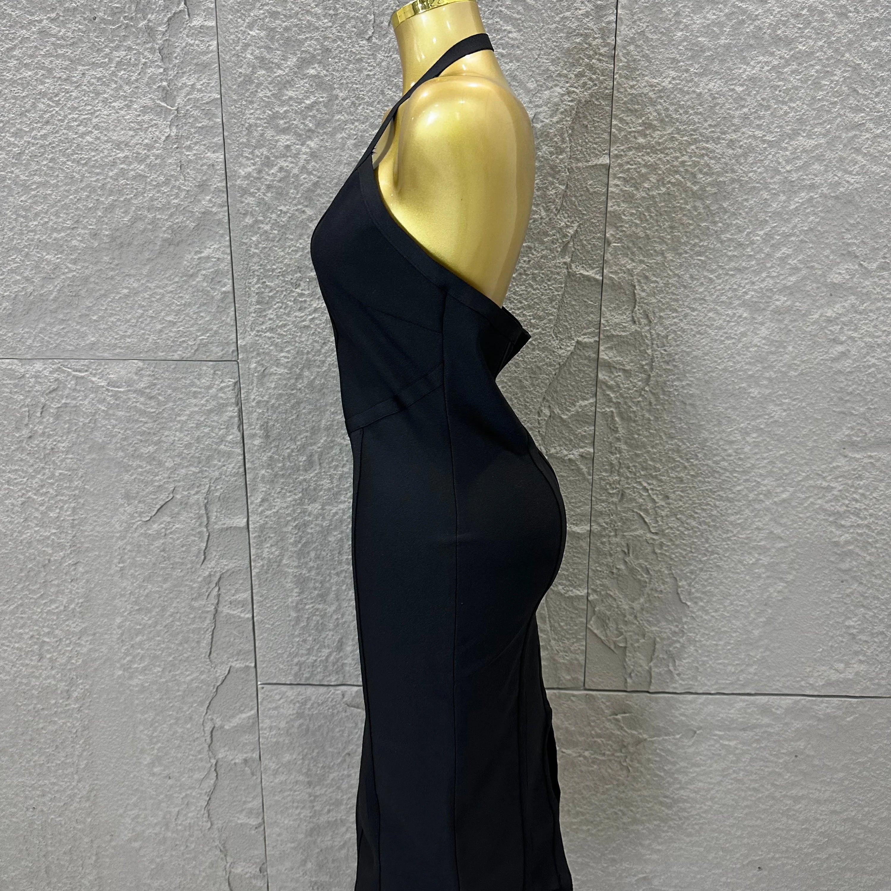 Elegant 2026 Brown Bandage Midi Dress Women Sexy Halter Neck Deep V Bodycon Evening Party Costume Cocktail Party Costume