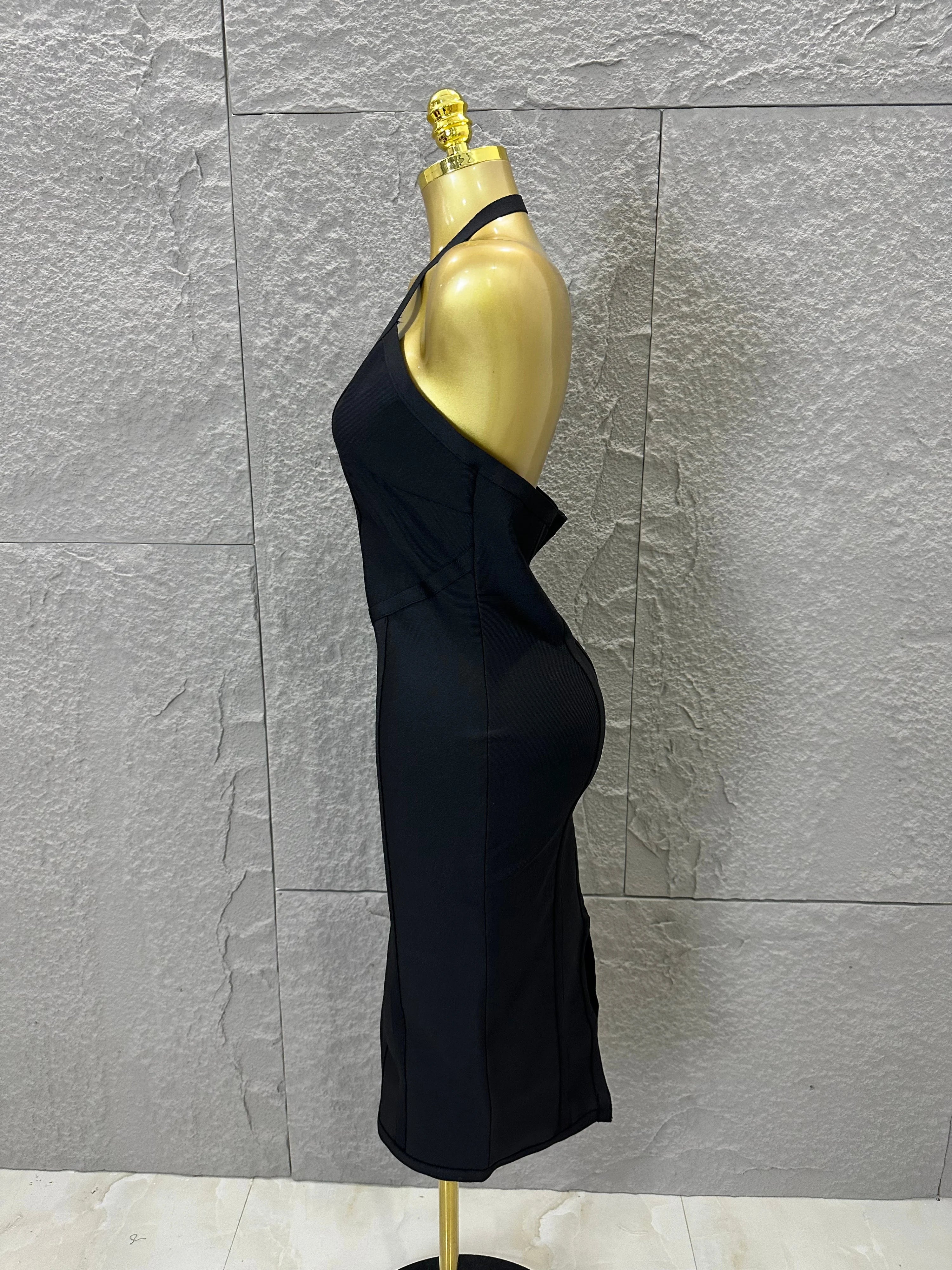 Elegant 2026 Brown Bandage Midi Dress Women Sexy Halter Neck Deep V Bodycon Evening Party Costume Cocktail Party Costume