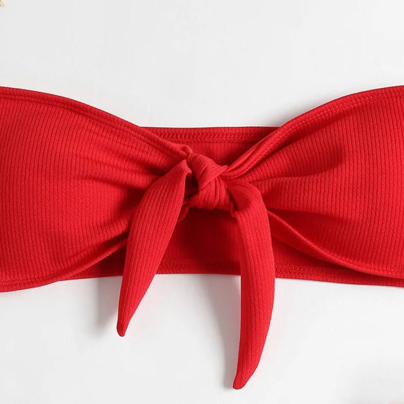 Swimsuit New Summer Women Bikini Sexy Swimwear Set Packwork Brazilian Bathing Beachwear Swimming Bathing Suit Women Red top