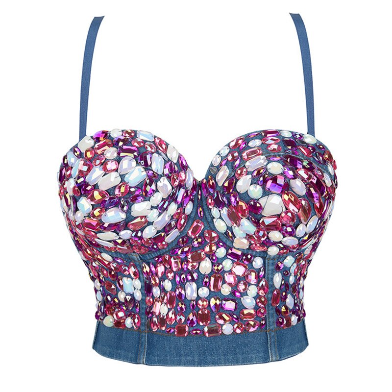 Sexy Bra Women Fashion Spike Stud Rivet Bra Gold Silver Lingerie Punk Party Wear Clubwear push up Bra for women Diamond Cowboy