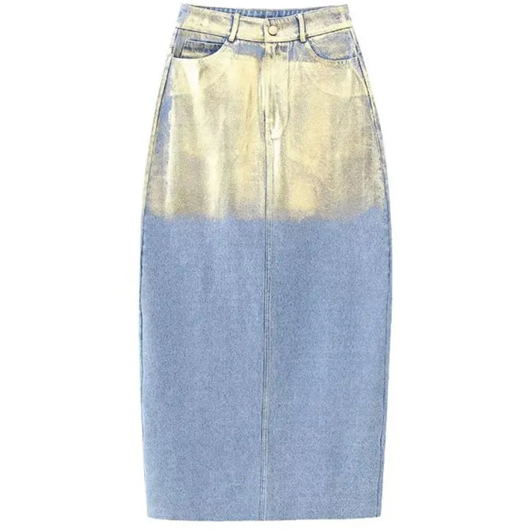 TRAF Women Autumn Winter Denim Suit 2024 Female Lapel Coat Jacket+A-Line Mid-Length Skirt Elegant Two-Piece Set