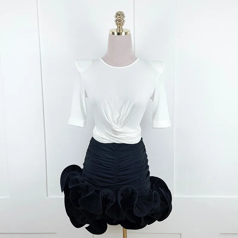 2024 Spring/Summer A-Line Women Skirt Satin Ruffles 3D Floral Decorations Night Club Party Hip-Wrapped Short Skirts Black