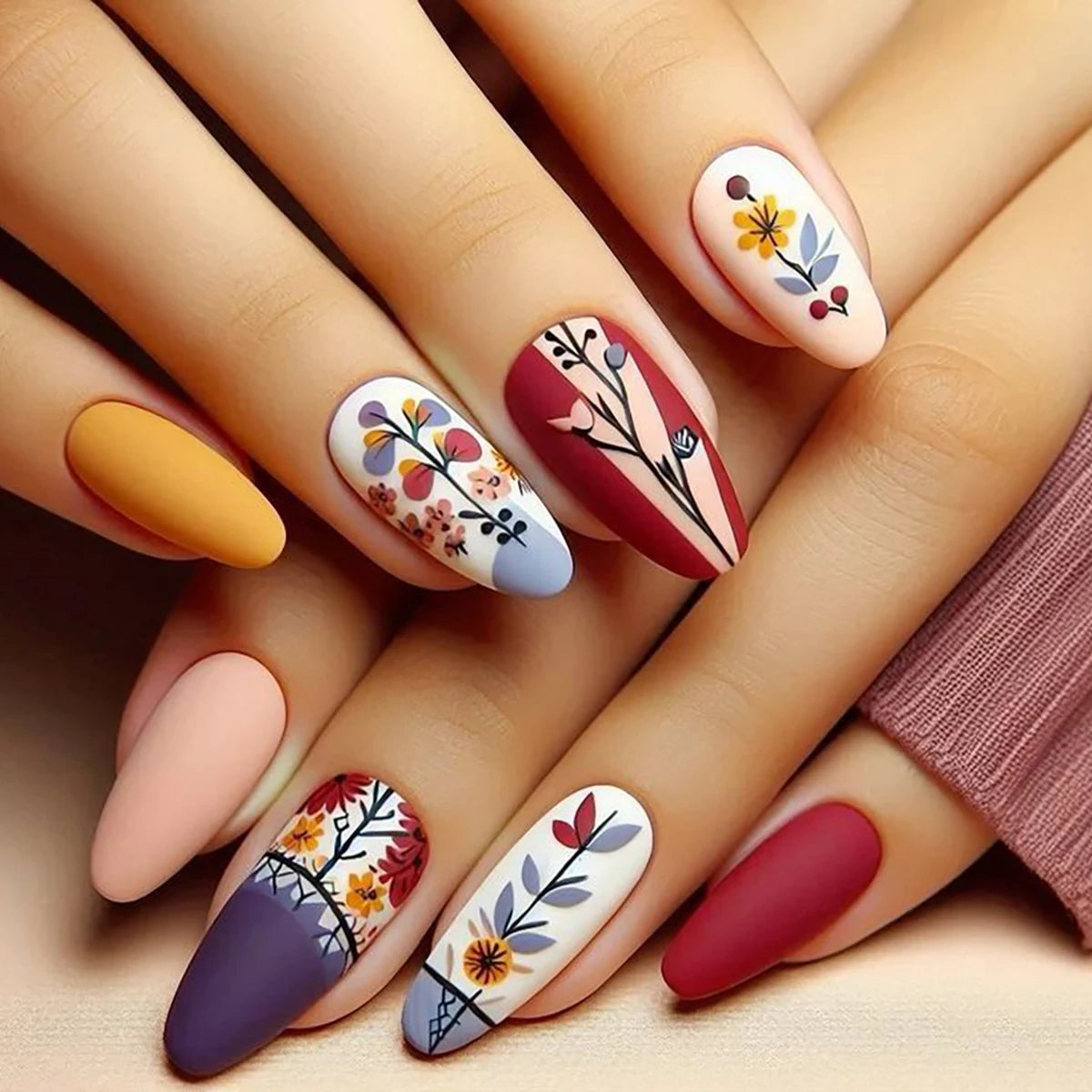 Upgrade your nail styling 24pcs medium length colorful sunset yellow fresh florets suitable for autumn and winter wear nail mani XY-631