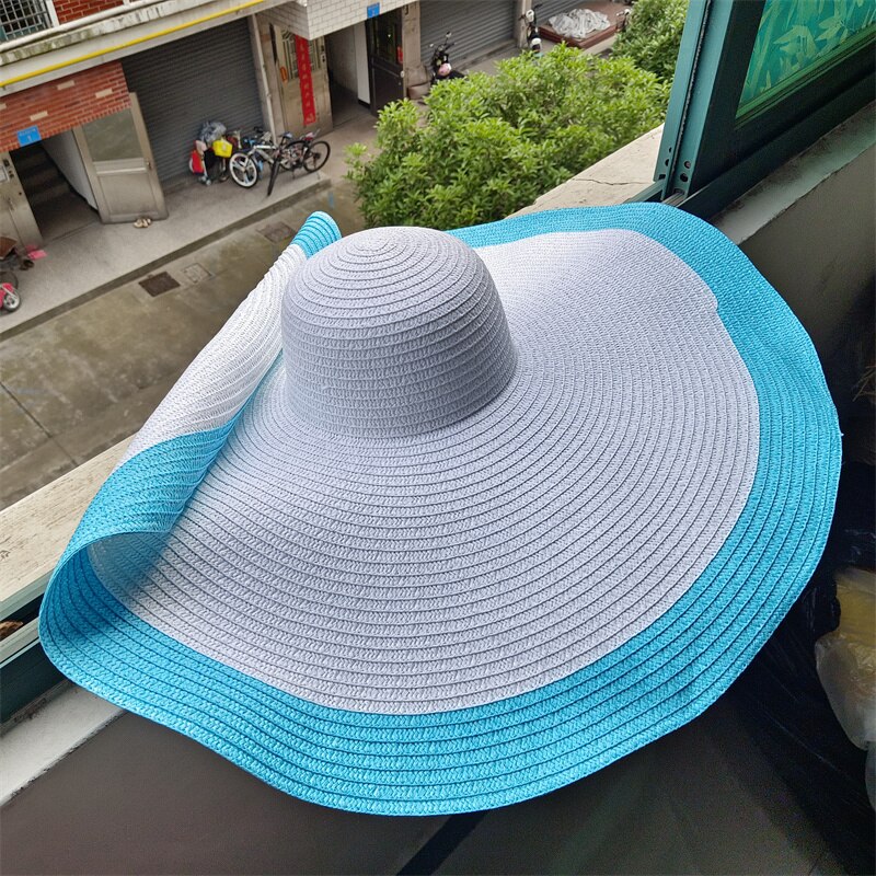Rainbow striped big brim anti-ultraviolet sunshade sun hat beach sun hat with wire edge can be folded arbitrarily 20 M 56-58cm
