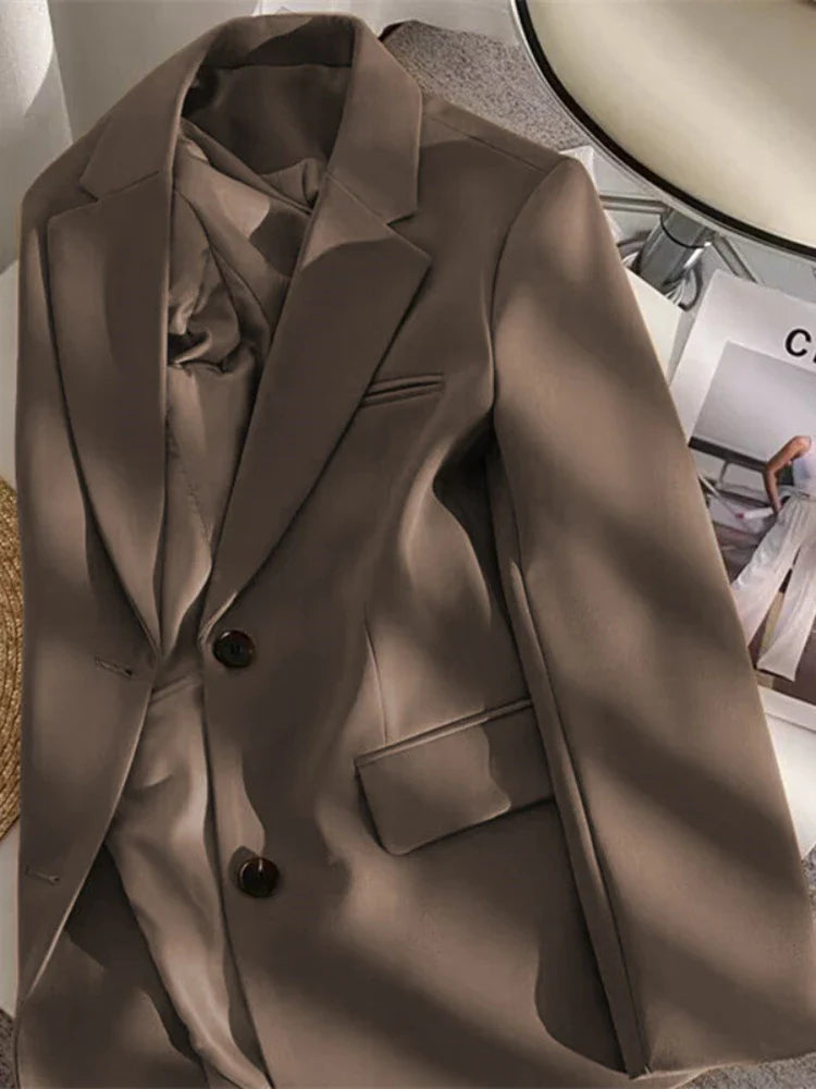 Women Jackets Pink Small Suit Women's Coat Casual Small Loose Korean Version Small Suit Women's Design Sense Blazer Women Coffee