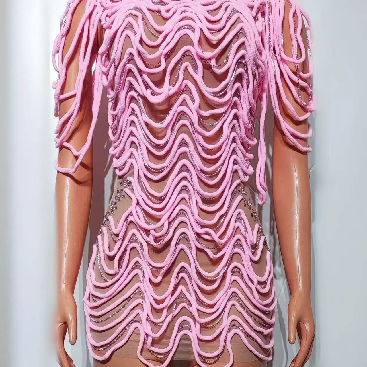 STOCK Women Sexy Mesh See Through Bodycon Mini Dress Celebrate Nightclub Party Performance Costume Stage Wear Birthday Outfit Pink