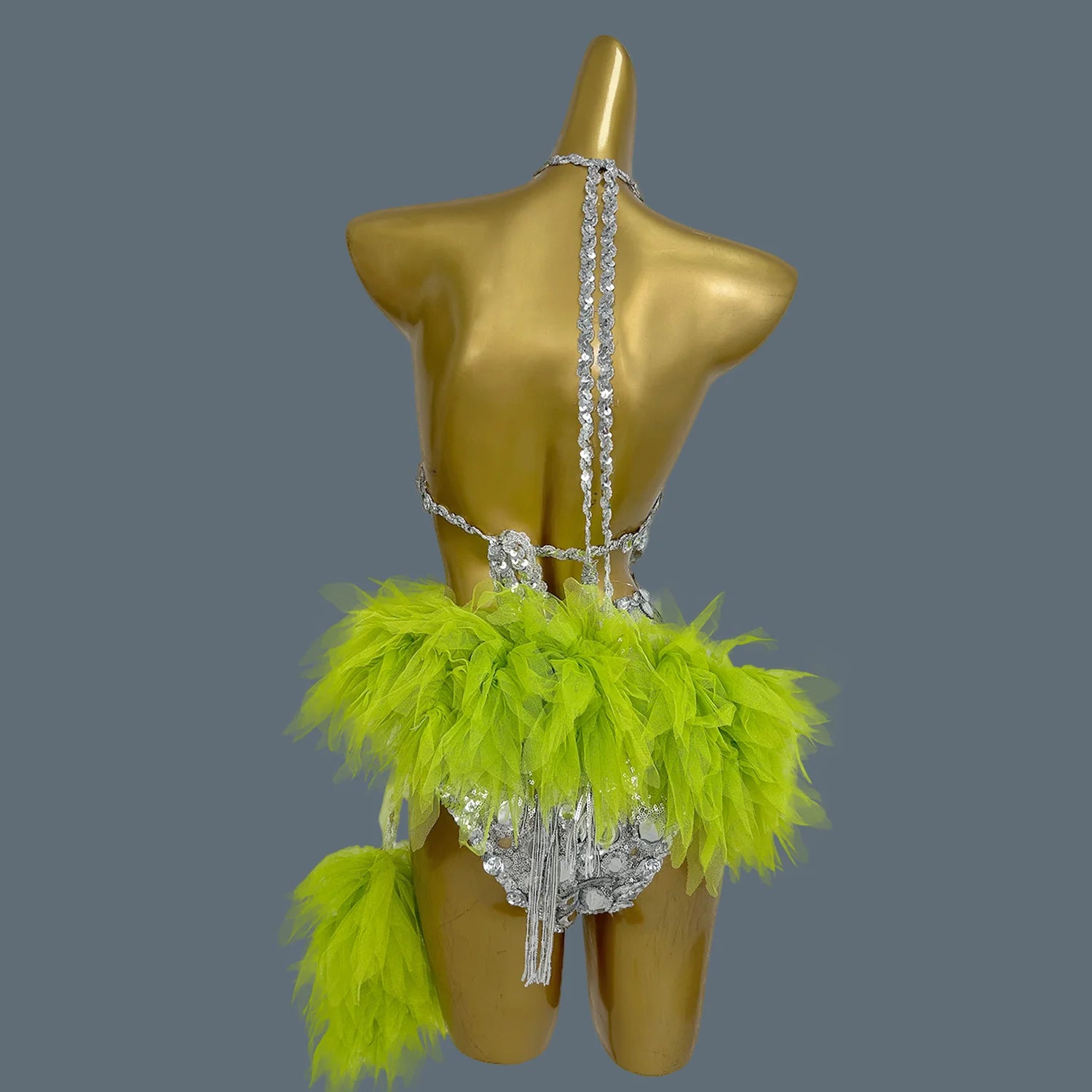 Mesh Performance Costume Bar Dancer Night Club Bodysuit Stage Wear Sparkly Green Fade Mirrors Women Sexy BodyconLeotard Yuanjing