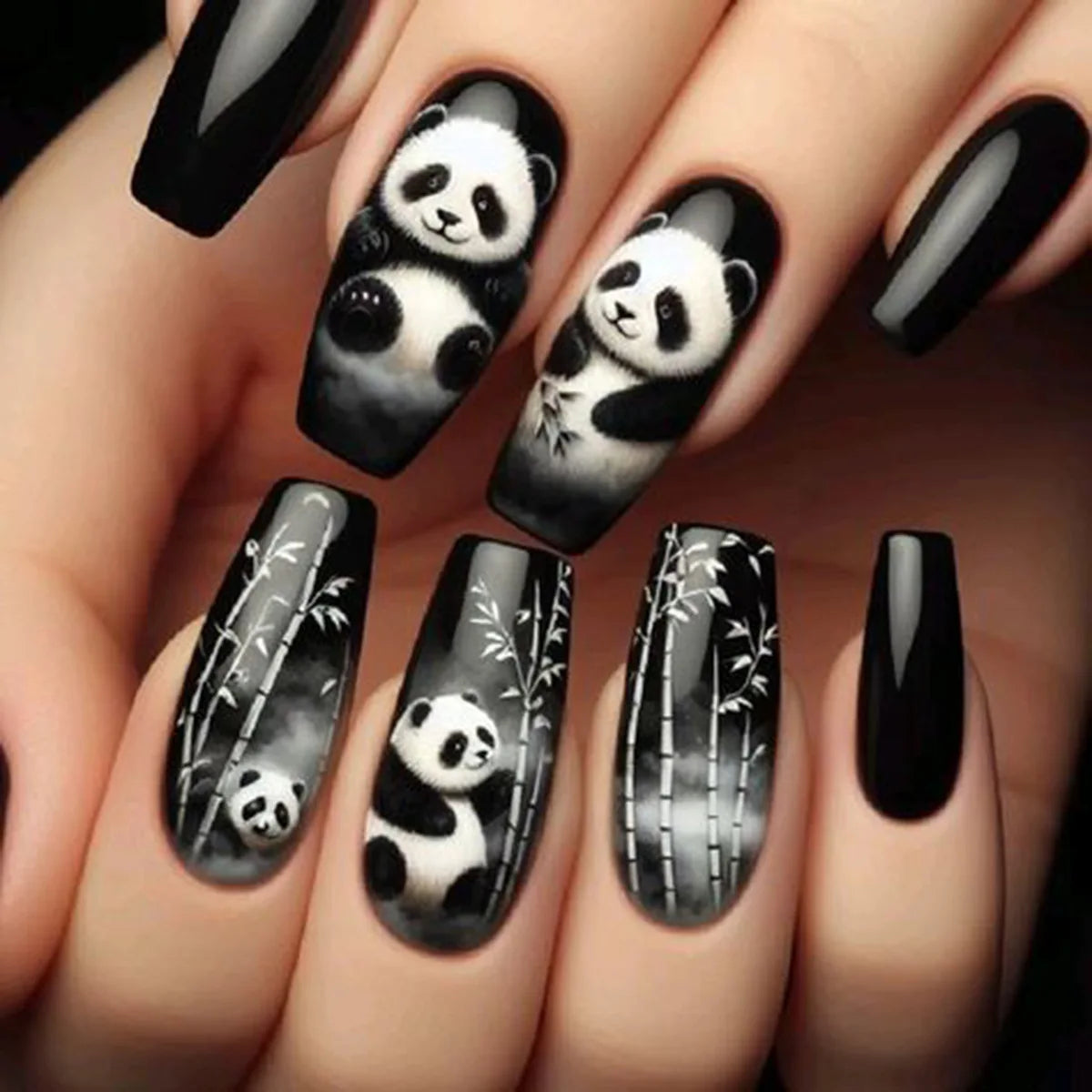 24pcs/set short Medium Long fake nails for women almond square ballet tips cute animals starry eyes Y2K press on false nails 1875