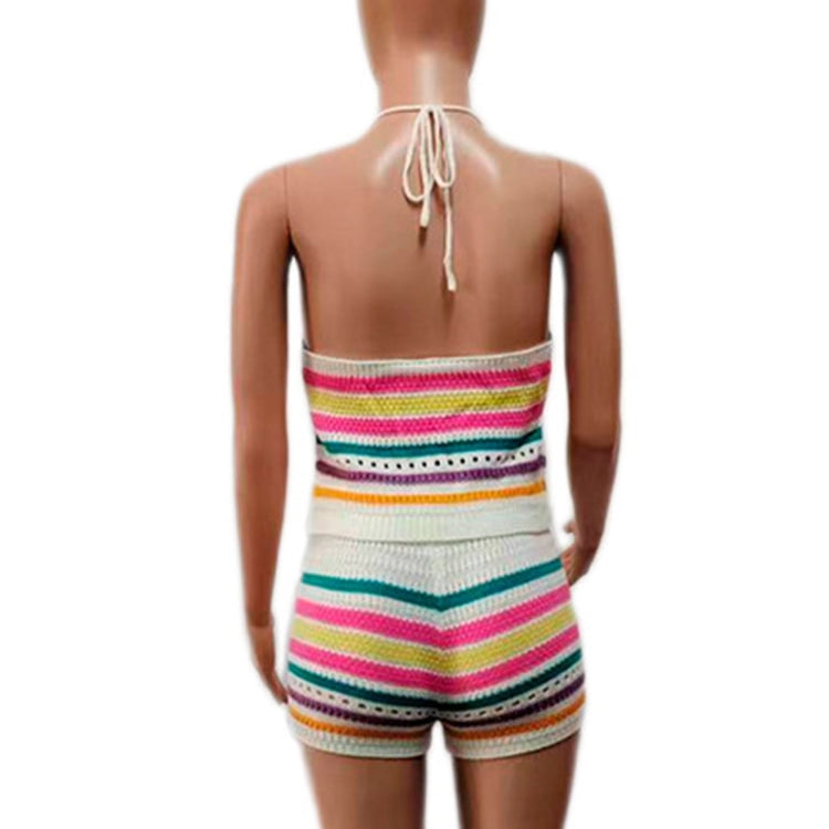 Wishyear Sexy Backless Halter Crop Top and Shorts Suit Two Piece Sets for Women Tracksuit Knitted Crochet Co Ord Summer Outfits